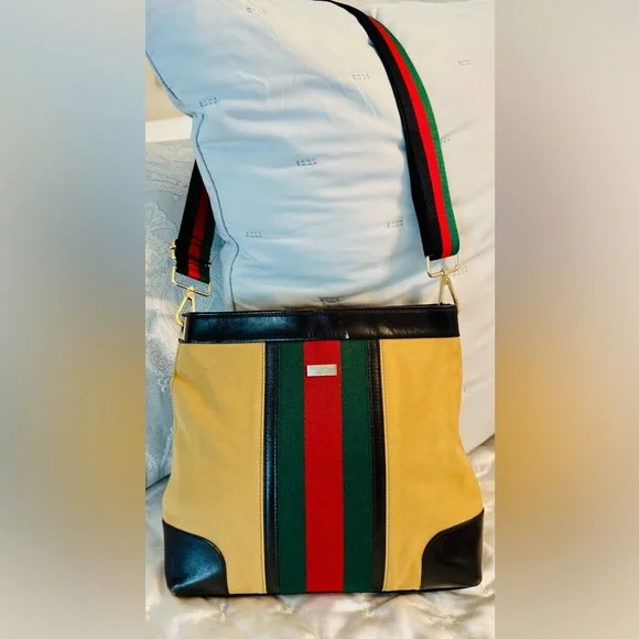 Gucci Crossbody Web Canvas Sherry line Bag in Brown and Tan - Picture 2 of 11